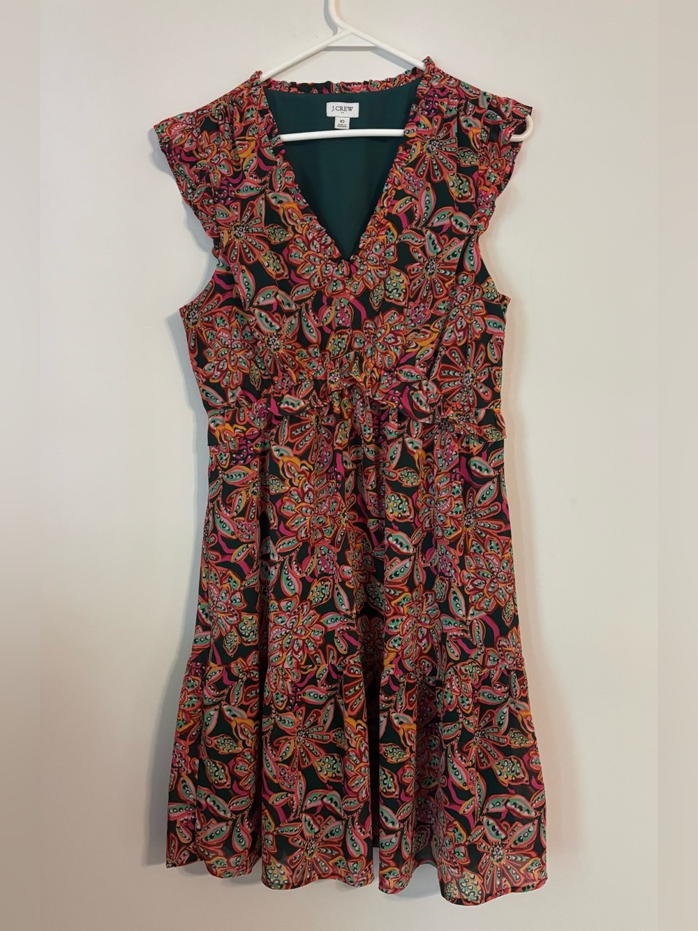 J. Crew Floral Green and Pink Ruffle Sleeveless Dress Summer Party Resort Wear